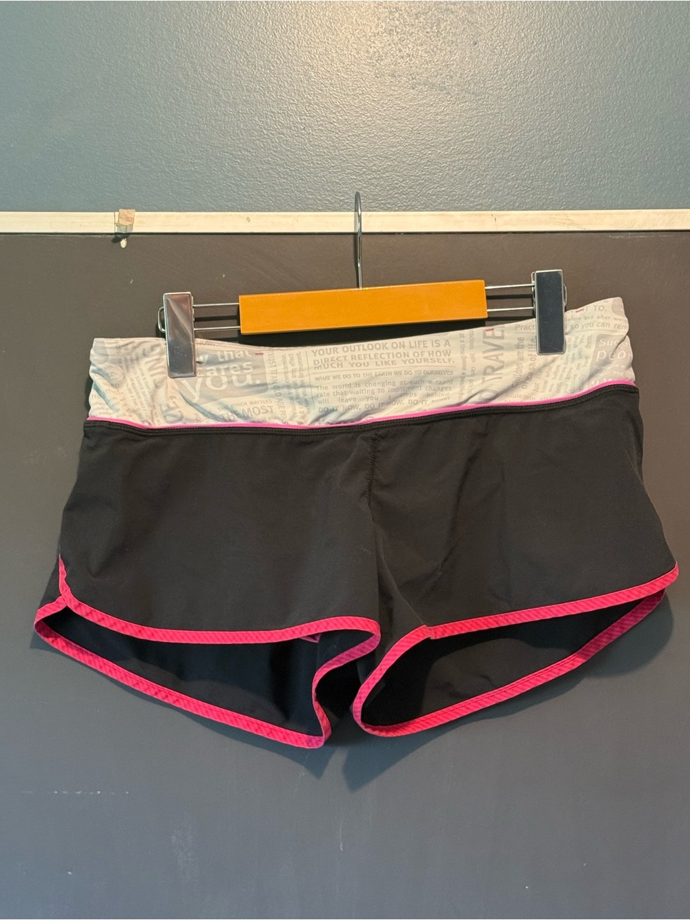 lululemon athletica Black Shorts with Pink Trim and Printed Waistband